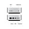 Draufsicht auf einen silbernen Mac Mini. Oberseite: USB-C und KopfhÃ¶reranschluss. Unterseite: Ethernet, HDMI und Thunderbolt 5 AnschlÃ¼sse.