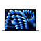 Dunkelblauer Laptop mit blauem, abstraktem Hintergrund auf weißem Grund.