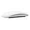 Weiße, flache Apple Magic Mouse in Seitenansicht vor weißem Hintergrund.