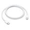 Câble USB-C blanc enroulé sur fond blanc. Connecteurs blancs visibles aux deux extrémités.