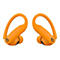Deux écouteurs sans fil orange avec des crochets et le logo "b".