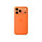 Rückseite eines orangefarbenen iPhones mit Apple-Logo und dreifacher Kamera.