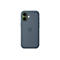 Hellblaues Smartphone-Case mit Apple-Logo. Zwei Kameraobjektive und ein Blitz oben, auf weißem Hintergrund.
