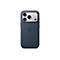 Rückansicht eines blauen iPhone-Cases. Auf der Kamera-Plattform befinden sich drei Linsen. Das Apple-Logo ist angedeutet.