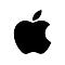 Schwarzes Apple Logo auf weißem Hintergrund.