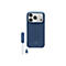 Blaues Beats-Handycase mit einer passenden Kopfhörer-Fernbedienung. Das Case sitzt um ein Handy mit Kameraelementen. Der Name "beats" ist auf dem Case zu sehen.