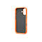 Orangenes Handycase mit schwarzem Innenfutter. Das Case hat Aussparungen für Kamera, Knöpfe und Anschlüsse.