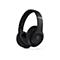 Schwarze Kopfhörer auf weißem Hintergrund, seitliche Ansicht. Mit Branding-Details.