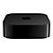 Schwarze Apple TV Box, oben mit Apple Logo.