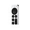 Graues Apple TV Remote. Oberhalb der Navigationstasten befindet sich ein Touchpad mit schwarzem Ring, darÃ¼ber ein Power-Button.