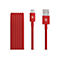 Câble de chargement rouge Beats, design tressé, connecteurs USB-C et USB-A.