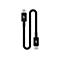 Ein schwarzes USB-C Ladekabel, das U-förmig angeordnet ist. An beiden Enden sind schwarze Stecker mit dem weißen Logo "b" bzw. "q" zu sehen.