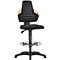 Arbeitsdrehstuhl, Gleiter + Fußring, Stoff schwarz, Griffe orange