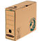 Brown archive box with green logos and lettering. The lettering "Bankers Box" is clearly visible. FSC recycling logo.