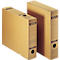 Two brown LEITZ file folders in front of a light background. Markings and a perforation can be seen on the front.
