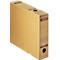 A brown cardboard Leitz binder, with viewing holes and labels with numbers, letters and the Leitz brand.