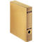 A brown Leitz file box stands upright. Black numbers and the Leitz logo are visible on the front.