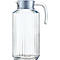 Carafe en verre transparent, côtelé, avec couvercle et anse.