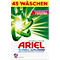 Ariel Waschmittel Packung mit der Aufschrift "45 Wäschen". Darunter ein grünes Logo und der Schriftzug Ariel. Der Schriftzug "Schnell auflösend" ist ebenfalls zu sehen.