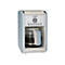 Hellblaue Retro-Kaffeemaschine von Ariete mit Digitalanzeige und Glaskanne auf weißem Hintergrund.