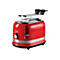 Roter Ariete Toaster mit ausklappbarem Sandwich-Aufsatz auf weißem Grund.