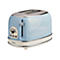 Hellblauer Ariete-Toaster im Retro-Design mit cremefarbenem Boden und verchromten Bedienelementen.