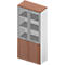 A tall office cabinet with glass display and wooden doors.