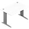 White desk with gray legs, two openings in the table top.