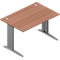 Wooden desk with silver legs and cable glands.