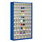 Armario de almacenamiento, volumen 635 l, 86 cajas de almacenamiento extraíbles con asa empotrada, ancho 1270 x fondo 250 x alto 2000 mm, g.azul/transp.