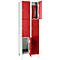 Armario de casilleros para objetos de valor 300 mm, 2 compartimentos, 6 compartimentos, cerradura de cilindro de seguridad, pie, rojo vivo