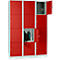Armario de casilleros para objetos de valor 400 mm, 3 compartimentos, 12 compartimentos, cerradura de cilindro de seguridad, zócalo, rojo vivo