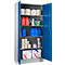 Armario de material Schäfer Shop Select, con cerradura, 4 baldas galvanizadas, 5 OH, An 800 x P 400 x Al 1935 mm, acero, aluminio blanco/azul genciana