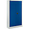 Armario azul y blanco. Puertas con manilla. Carcasa de metal.