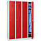 Armario para ropa, 4 puertas, ancho 1170 x alto 1800 mm, cerradura de cilindro, gris claro/rojo fuego