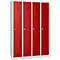 Armario para ropa, 4 puertas, ancho 1170 x alto 1800 mm, cierre giratorio, gris claro/rojo fuego