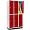 Armario para ropa Schäfer Shop Select, con 3 x 2 compartimentos, 300 mm, con base, cerradura con pestillo giratorio, puerta rojo rubí