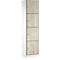 Armoire à quatre compartiments, aspect bois clair avec poignées argentées. Zone latérale blanche.