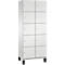 Armoire blanche avec dix portes, petits boutons et pieds noirs.