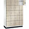 Armoire à aspect bois, une porte ouverte.
