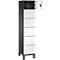 Armoire anthracite avec 5 portes blanches. La porte supérieure est ouverte. Un détail est le mécanisme de fermeture.