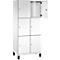 Armoire blanche avec six portes. Une porte est ouverte.
