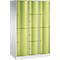 Armoire à casiers combinés Resisto de C+P, 3 compartiments, 8 casiers, L 1148 x P 640 x H 1950 mm, gris clair/vert clown