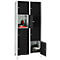Armoire à casiers pour objets de valeur 400 mm, 2 compartiments, 8 casiers, serrure à cylindre de sécurité, pied, noir ébène
