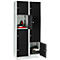 Armoire à casiers pour objets de valeur 400 mm, 2 compartiments, 8 casiers, serrure à cylindre de sécurité, sur socle, noir ébène