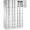 Armoire à casiers Resisto de C+P, 3 compartiments, 12 casiers, L 1148 x P 540 x H 1950 mm, gris clair/rouge rubis