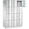 Armoire à casiers Resisto de C+P, 3 compartiments, 12 casiers, L 1148 x P 640 x H 1950 mm, gris clair/rouge rubis