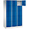 Armoire à casiers Resisto de C+P, 3 compartiments, 15 casiers, L 1148 x P 540 x H 1950 mm, gris clair/bleu gentiane