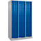 Armoire à casiers Resisto de C+P, 3 compartiments, 15 casiers, L 1148 x P 640 x H 1950 mm, alu blanc/bleu gentiane