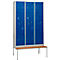 Armoire à linge, 6 compartiments, avec banquette, 6 compartiments, avec portes en Z, verrou tournant, gris clair/bleu clair